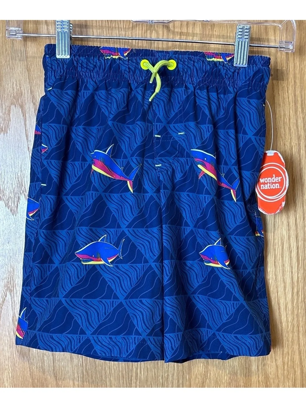 Wonder Nation Boys' Quick Dry Swim Trunks with Shark Print, Size S (6-7)